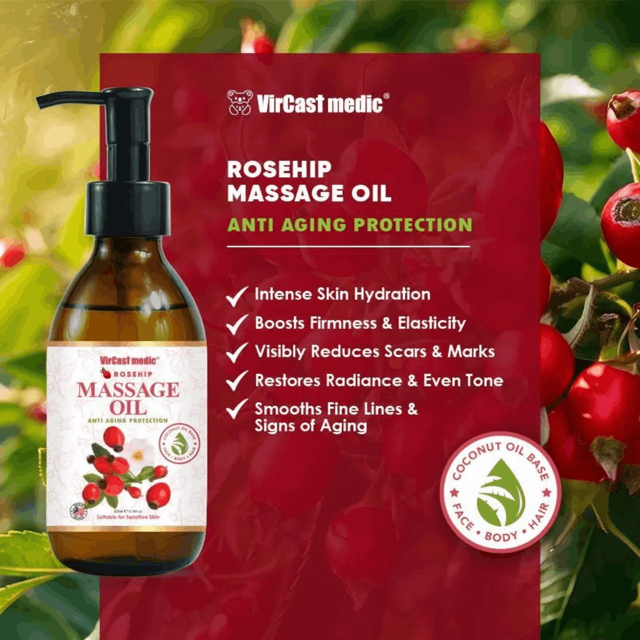 Vircast Medic Ginger & Lemongrass | Rosehip Massage Oil (200mL ...