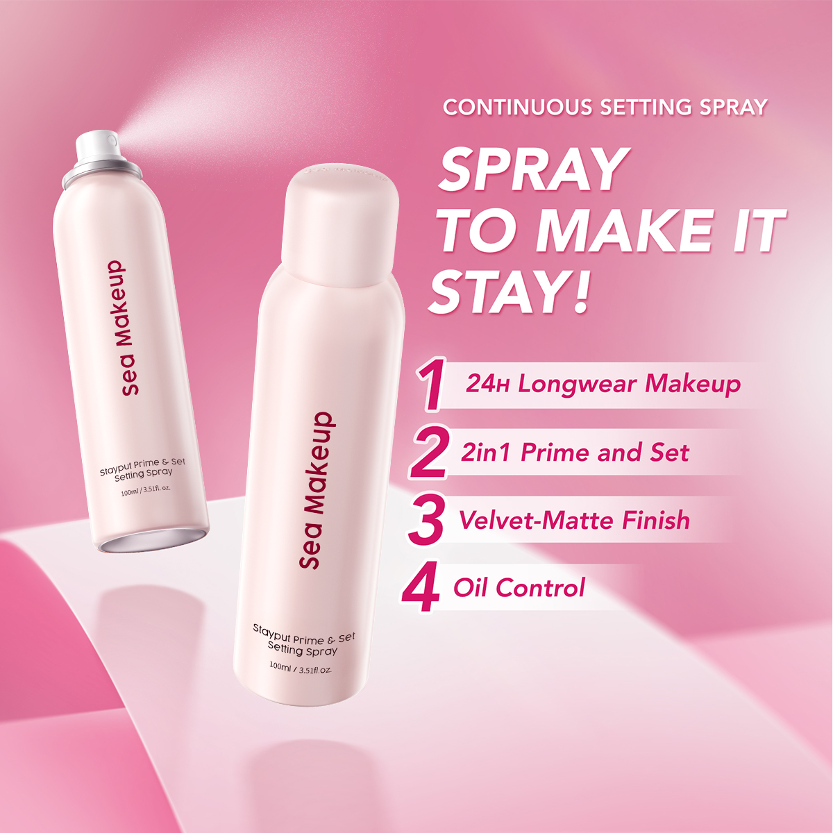Sea Makeup 2pcs Stayput Prime & Set Setting Spray Continuous Velvet ...