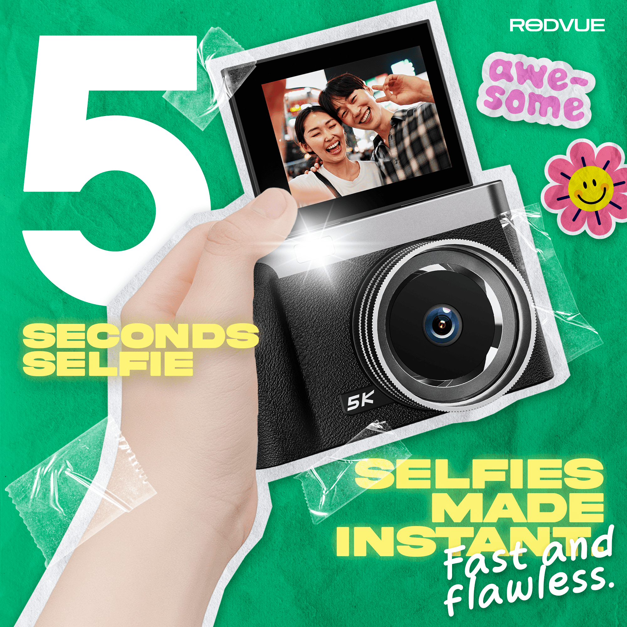 [Free 32GB] RODVUE N8, Flip Screen Digicam, 64MP Photo Output, 5K Photo ...