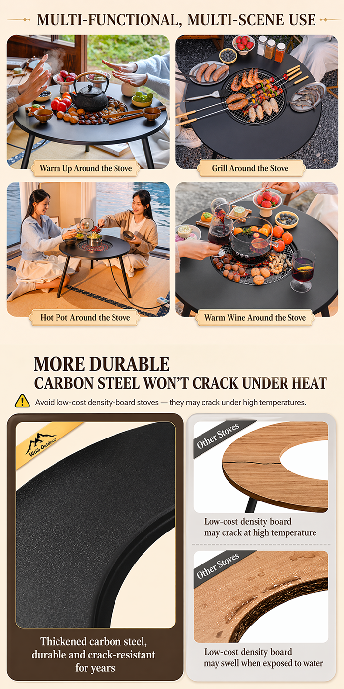 WTHB Folding Barbecue Round Table Charcoal BBQ Grill Barbecue Table ...