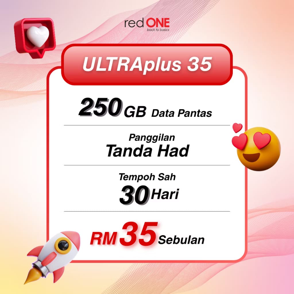 SIMKAD Prepaid redONE RM35 Unlimited Speed Unlimited Call 250GB Hotspot ...