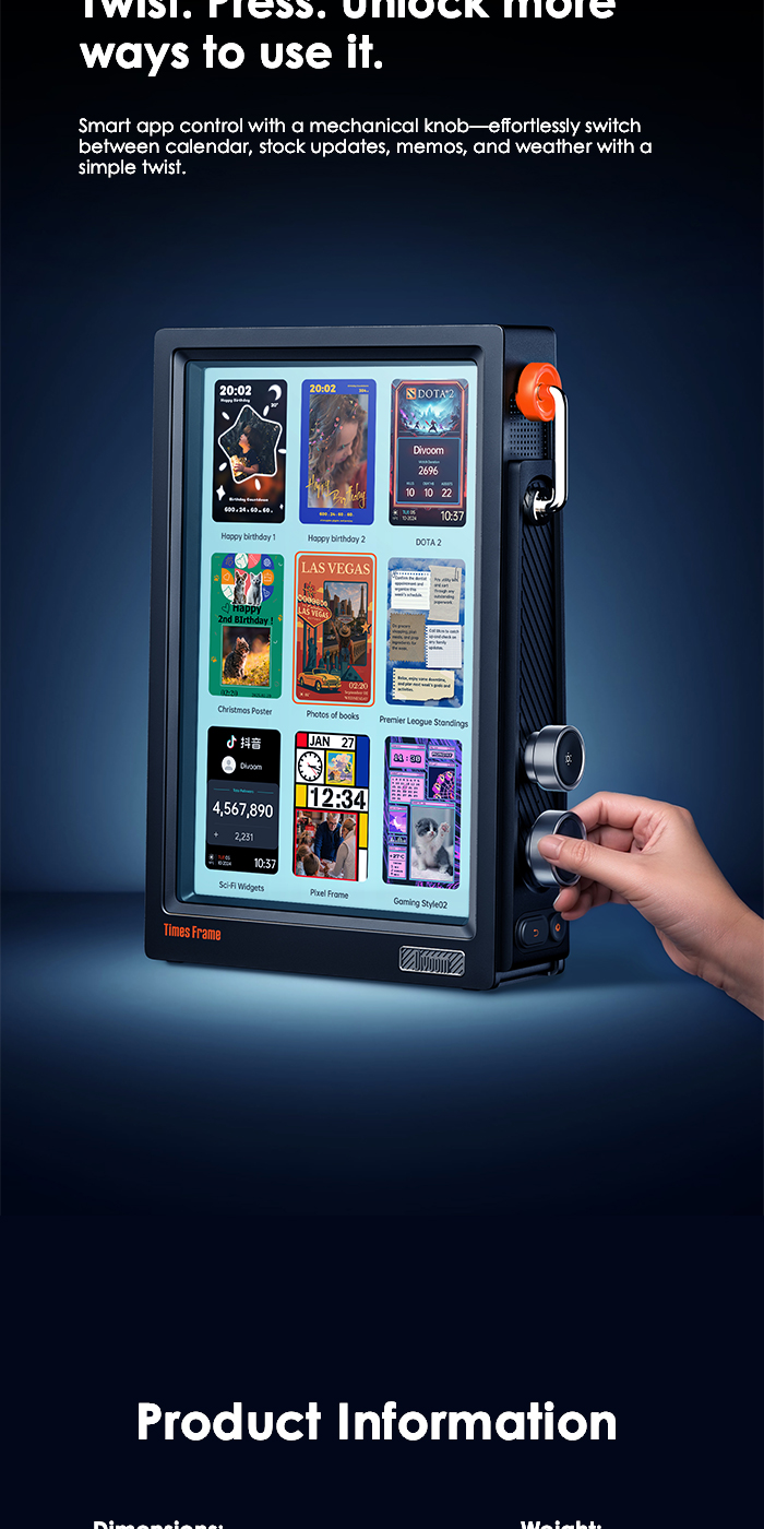 DIVOOM TIMES FRAME Unique Transparent HD Display Smart Frame - BLACK ...