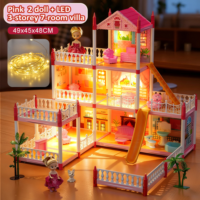 Girls Pretend Play Set Big DIY Doll House Princess Villa Dream Castle ...