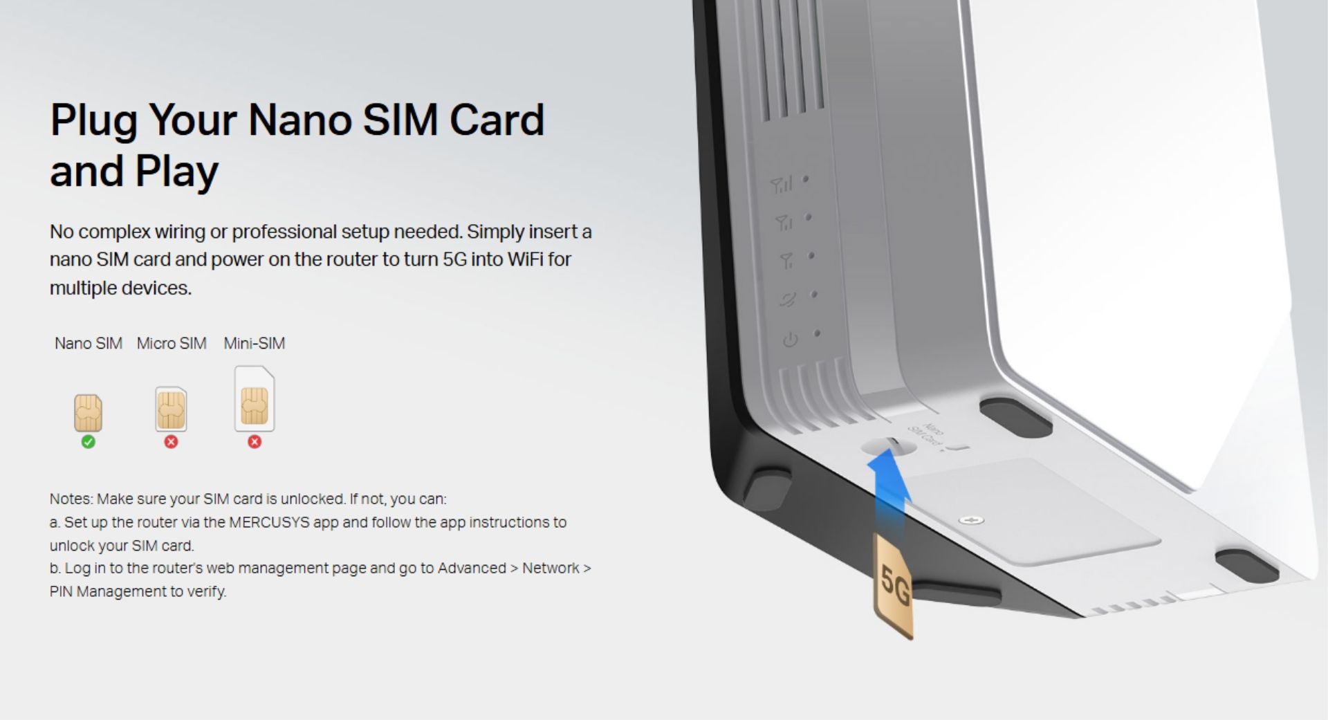 MERCUSYS MB510 5G Sim AX1500 Wi-Fi 5G Router Build In 2.6Gbps 5G Modem ...