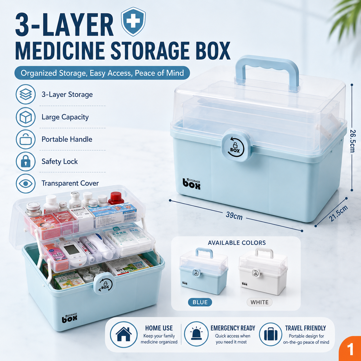 First Aid Kit Box Medicine Storage Box Ubat Kotak Simpan Ubat Emergency ...