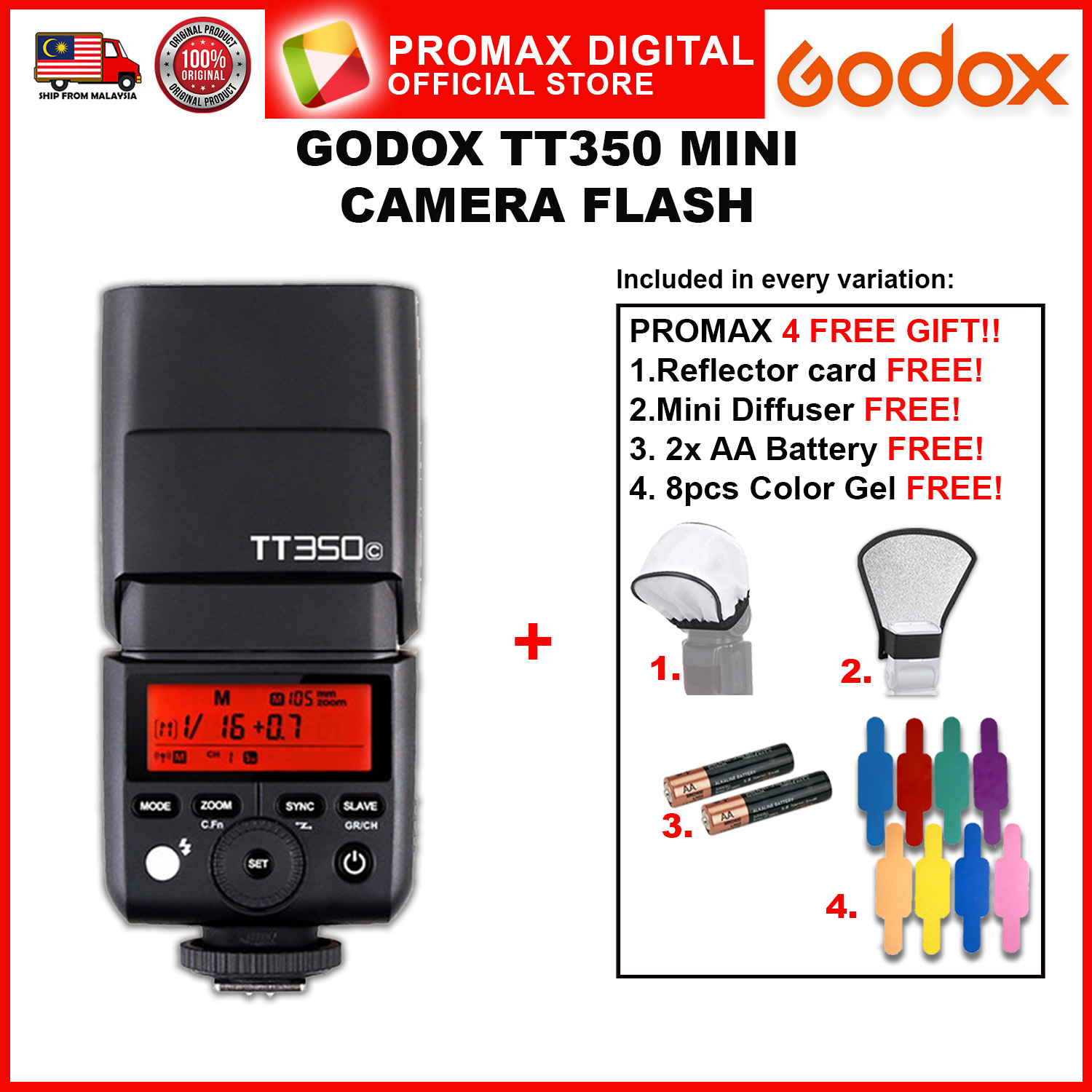 Godox TT350 TT350II CANON SONY FUJIFILM RICOH Mini Thinklite Portable ...