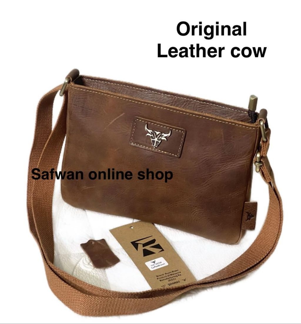 Original Rush rider Full Cow Leather Slim Sling Bag Men Shoulder Cross ...