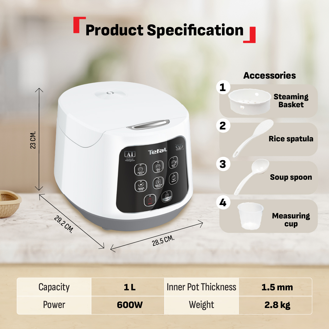 Tefal Easy Rice Compact Fuzzy Logic Rice Cooker 1.0L (RK7301) | Shopee ...