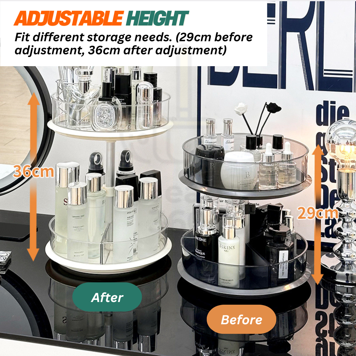 Clean360 Ins Style Rotating Rack 2-Layer Shelf Transparent Makeup ...