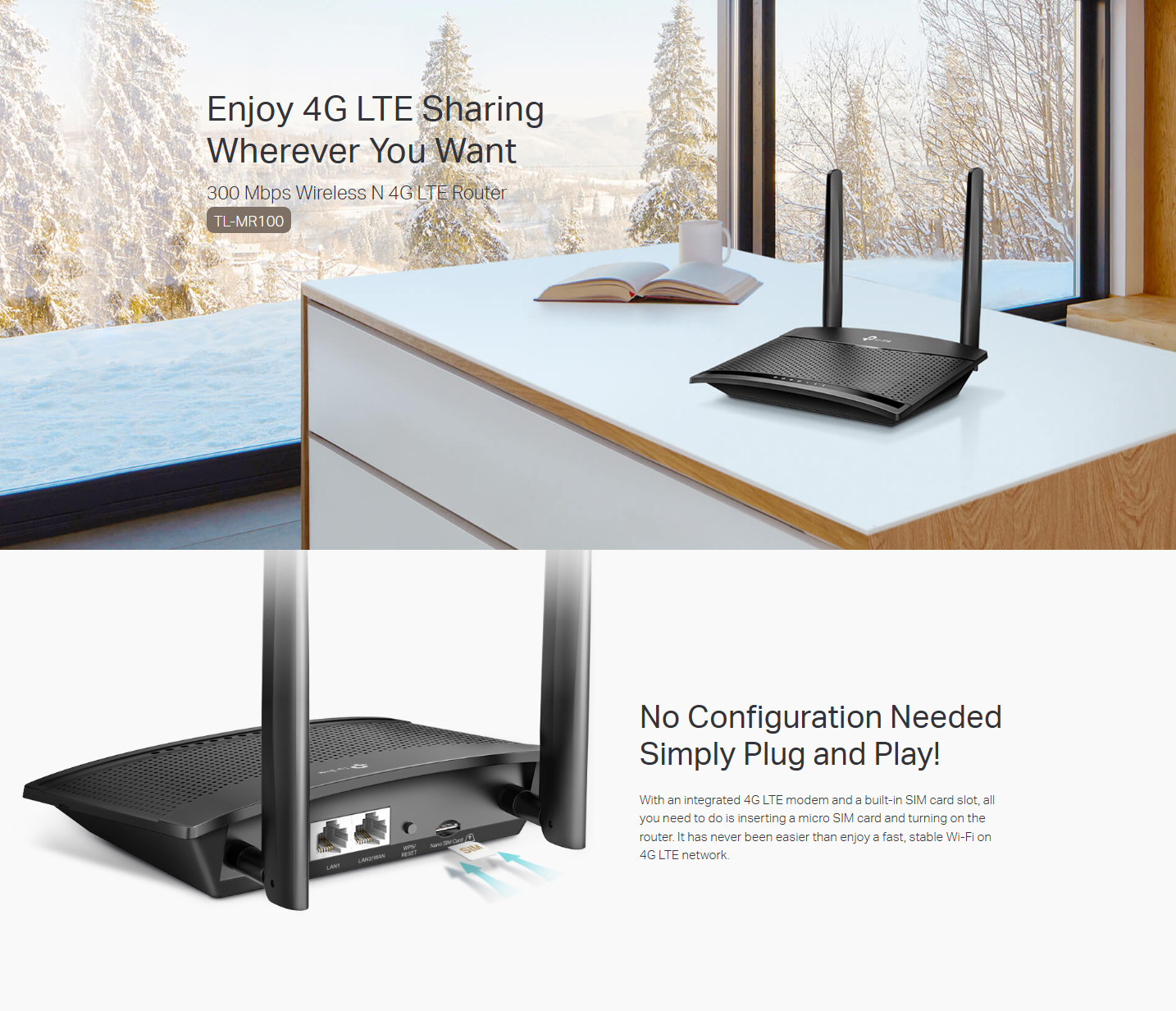 TP-Link 4G Routers TL-MR100 300 Mbps Wireless N 4G LTE Router 150Mbps ...