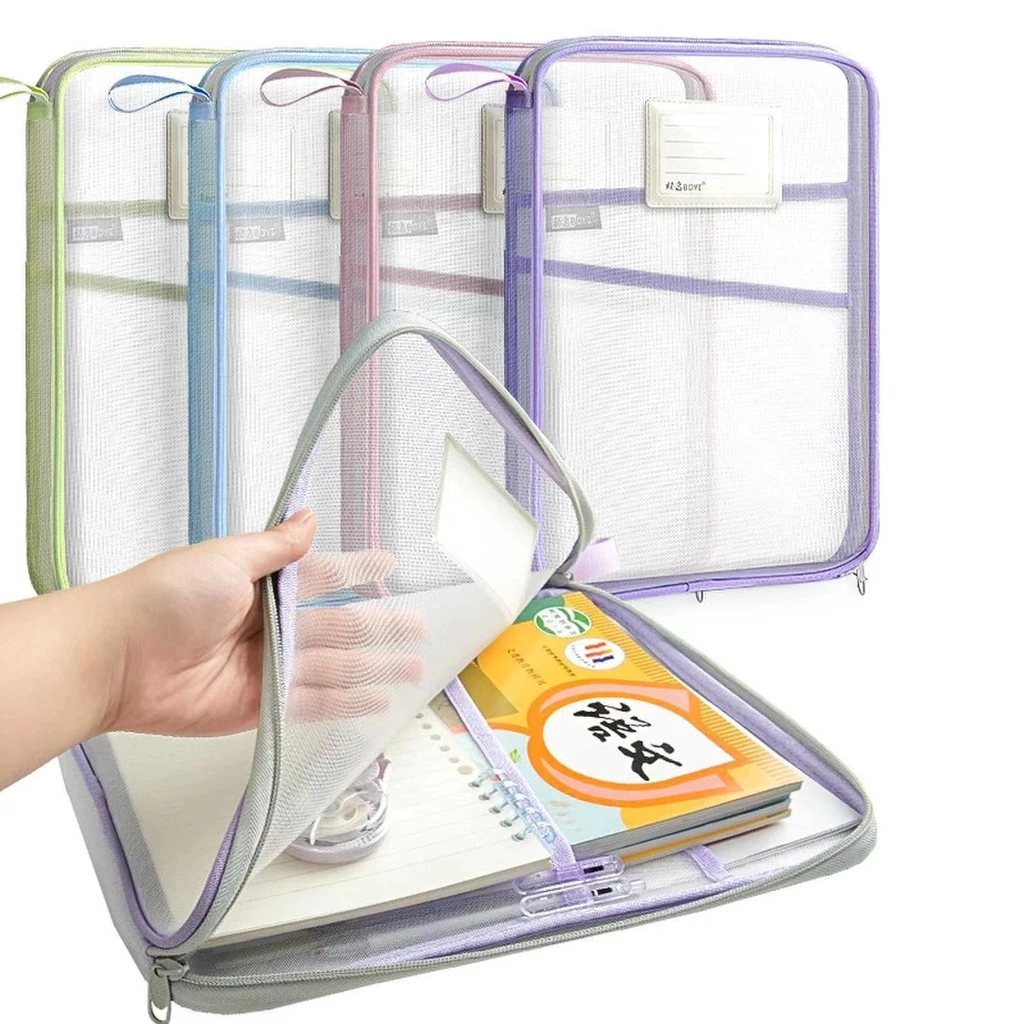 Student Transparent Mesh Book Storage Bag L Shaped Opening Subject ...