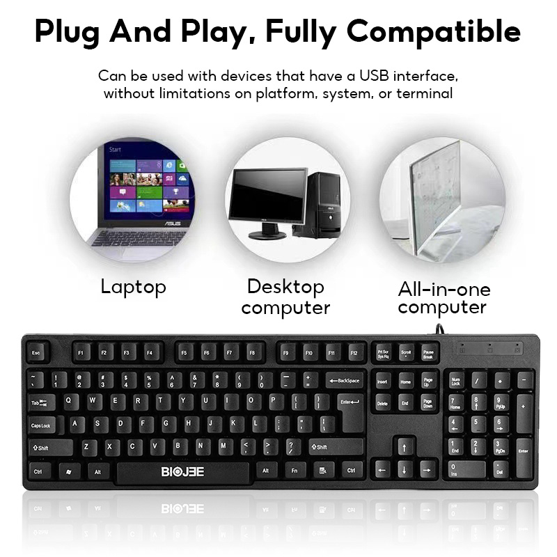 Office Wired Keyboard and Mouse Combo Kit Laptop and PC Computers High ...