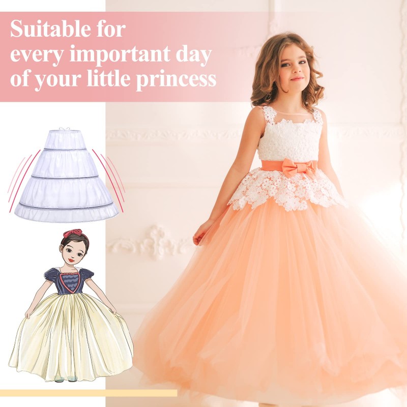 Children Petticoat 3 Hoops Adjustable Princess Skirt Flower Slip ...