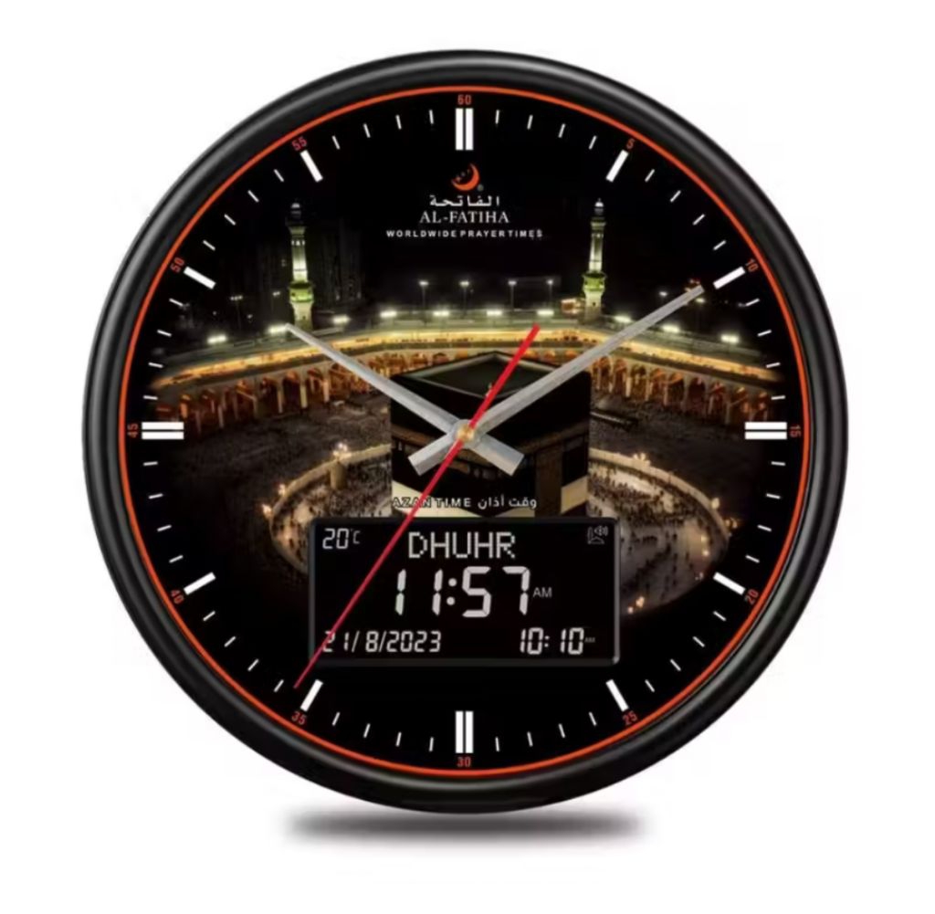 JAM AZAN DINDING BULAT AL FATIHA CLOCK, WITH DIGITAL LCD DISPLAY, AZAN ...