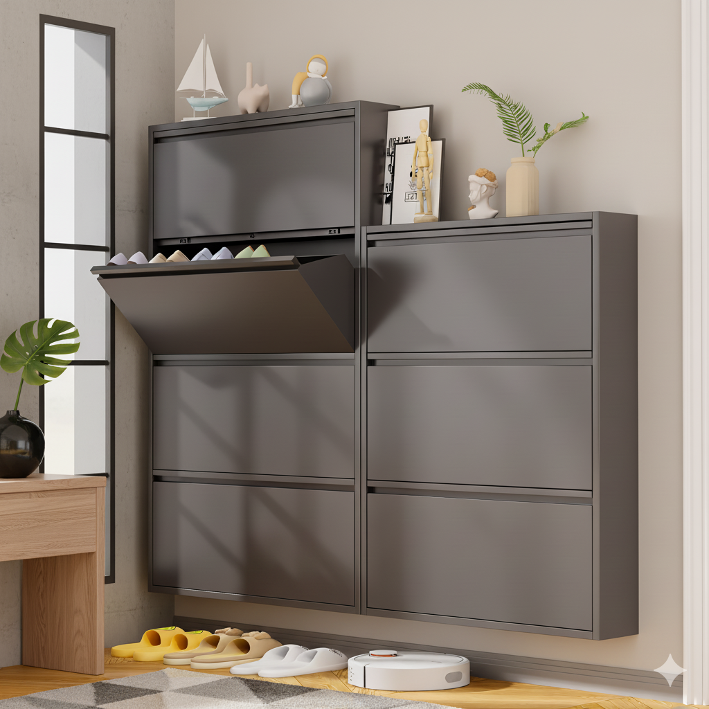Simple Metal Ultra-Thin Shoe Rack Cabinet Shoe Cabinet Kabinet Kasut ...