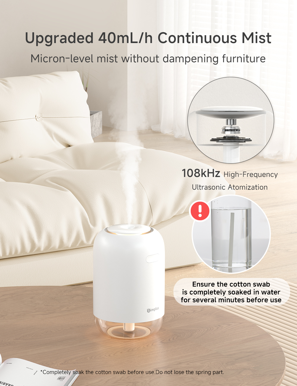 Simplus Humidifier丨250mL Capacity丨Car & Desktop Use丨Type-C丨Wireless ...