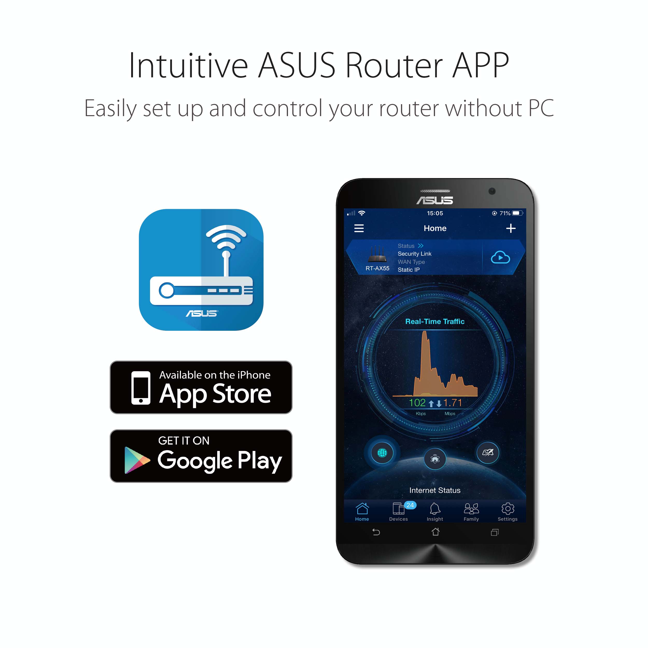 ASUS RT-AX1800HP Dual Band WiFi 6 Extendable Router, Subscription-free ...