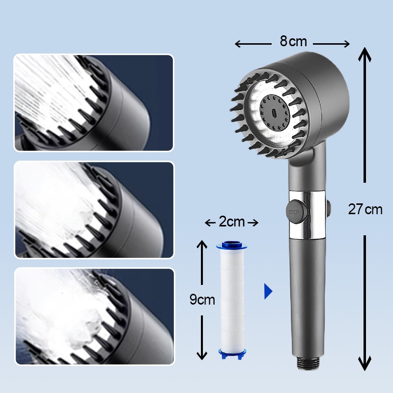 【4 in 1】 3 Modes Removable High Pressure Shower Head With Filter Head ...