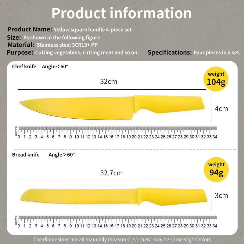 4-in-1 Yellow Kitchen Knife Set | Sharp Chef Knife | Easy Food Prep ...