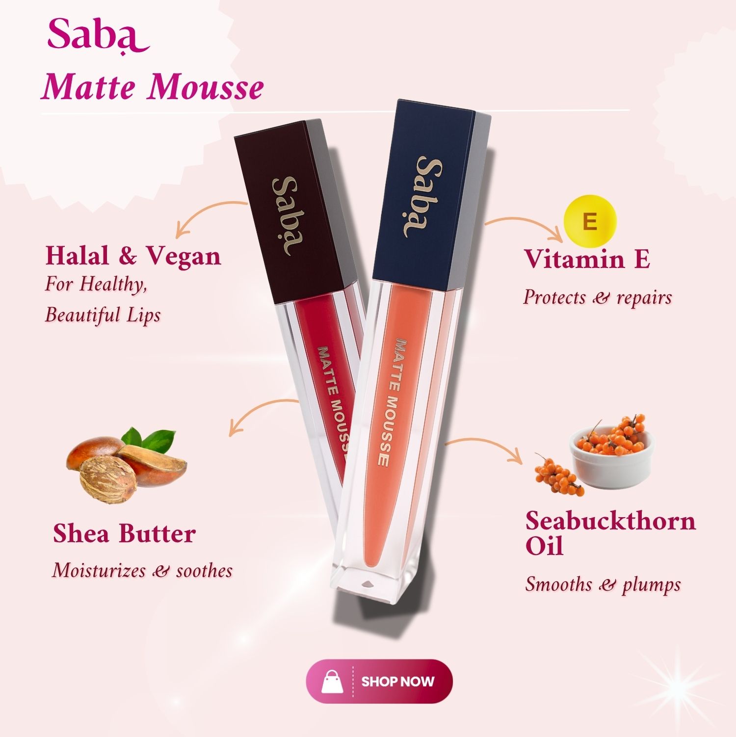 Saba Liquid Matte Mousse Lipmatte Lipstick - Red Ruby (Halal) | Shopee ...