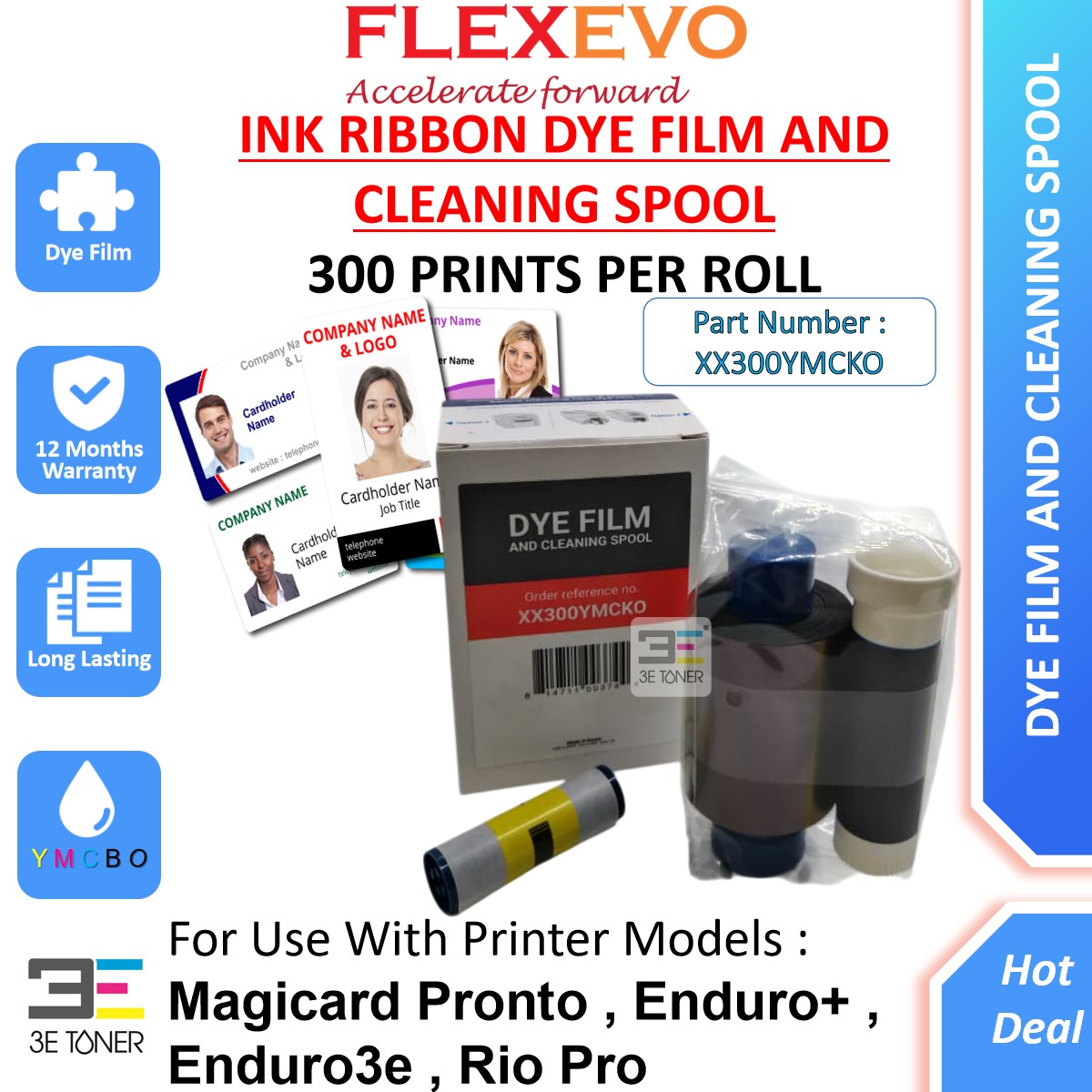 XX300YMCKO Dye Film and Cleaning Spool for Magicard Pronto Enduro+ ...