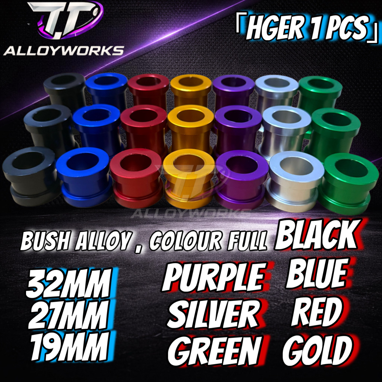 BUSH ALLOY [COLOUR FULL] M15 TAYAR SHAFT BUSH 32/27/19MM ALLOY BUSH ...