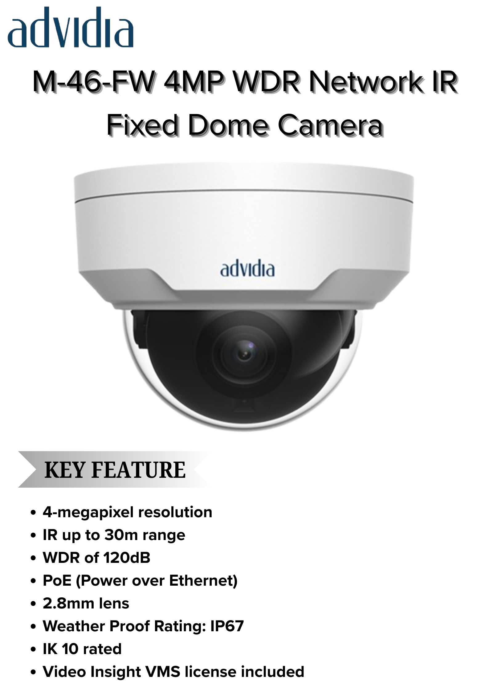 ️ Panasonic I-PRO Advidia M-46-FW 4MP Vandal Resistant Outdoor IP Dome ...
