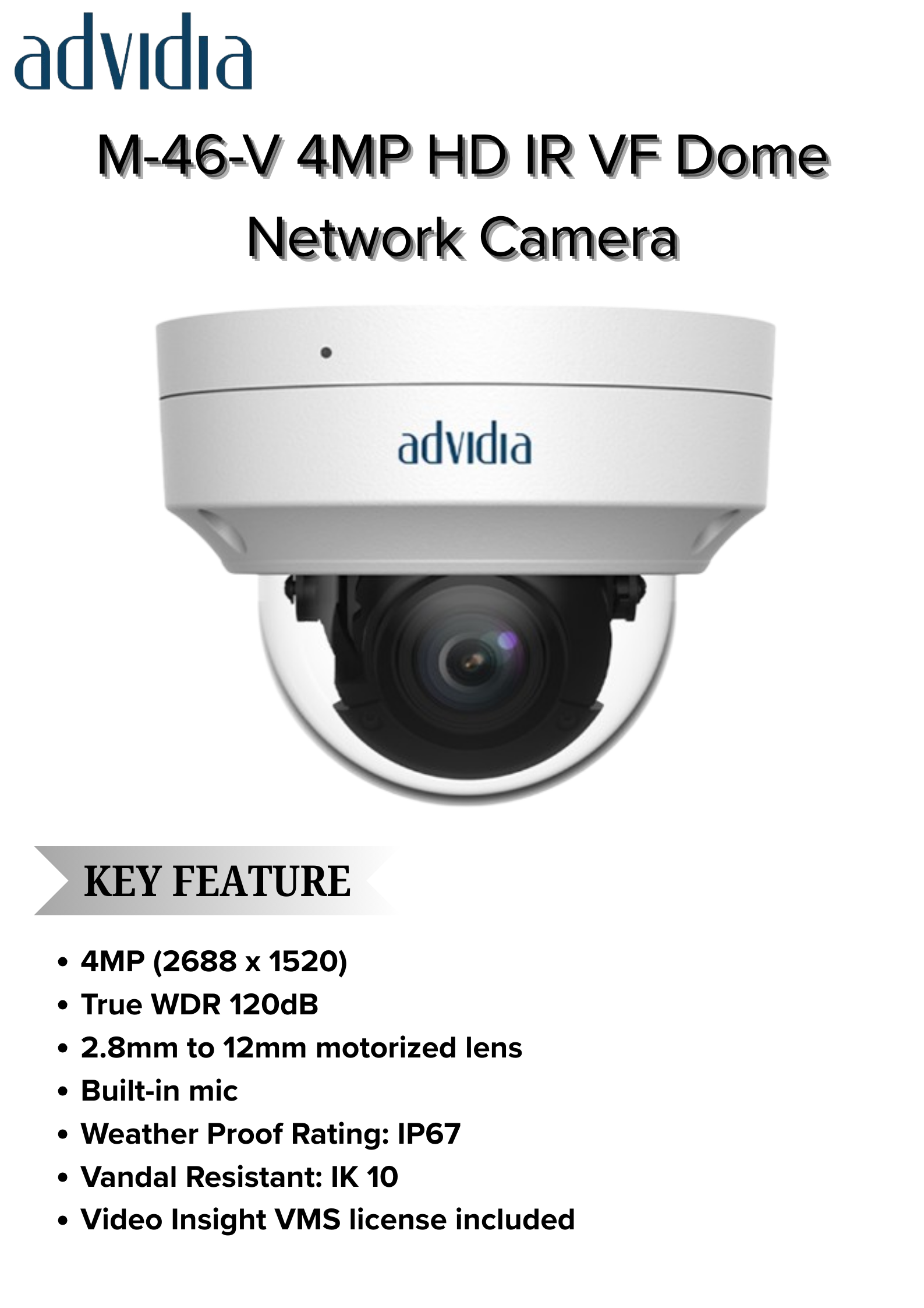 ️ Panasonic I-PRO Advidia M-46-V 4MP Varifocal 2.8-12mm Lens IP Dome ...