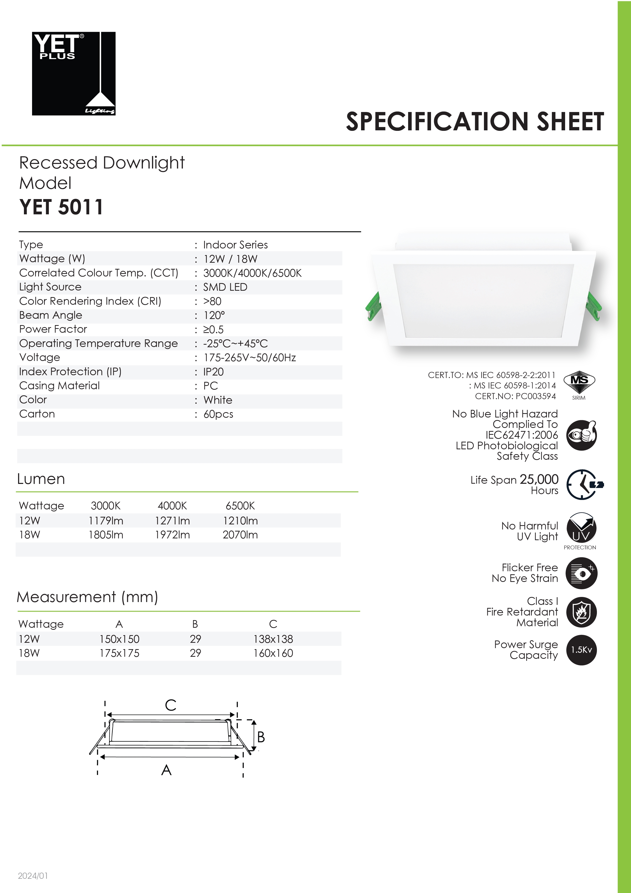 YETPlus LED Ceiling Recessed Down Light 12W 18W SIRIM Downlight Yet ...