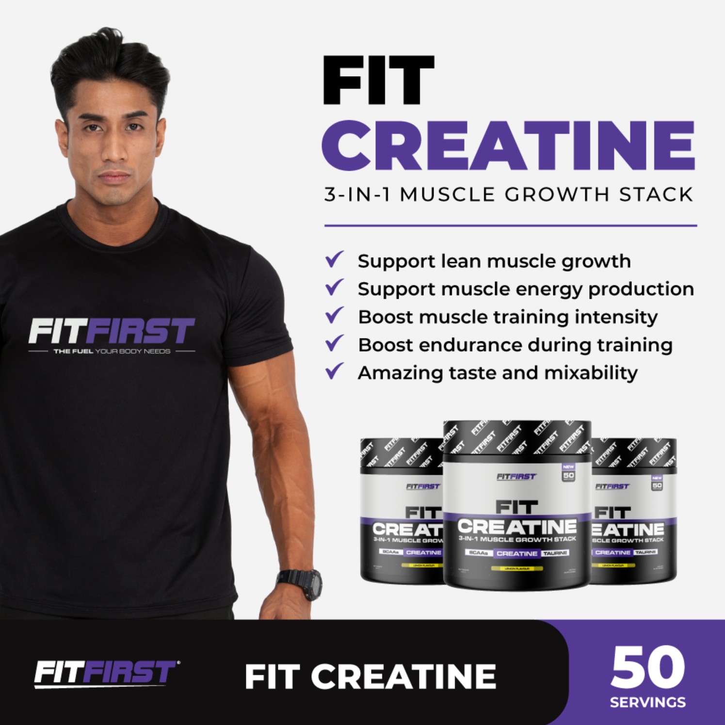 7.7 MegaSales - Fit First FIT Creatine Lemon 3-in-1 Powder 50 Servings ...