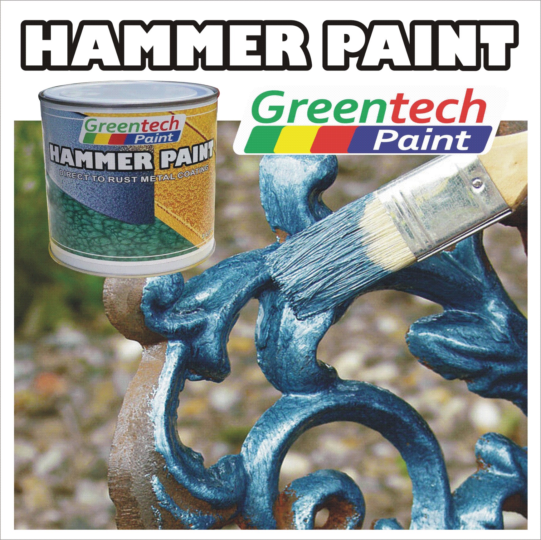 ( HEMMER PAINT GREENTECH ) 1L HAMMERED Finish Direct to Rust Metal ...