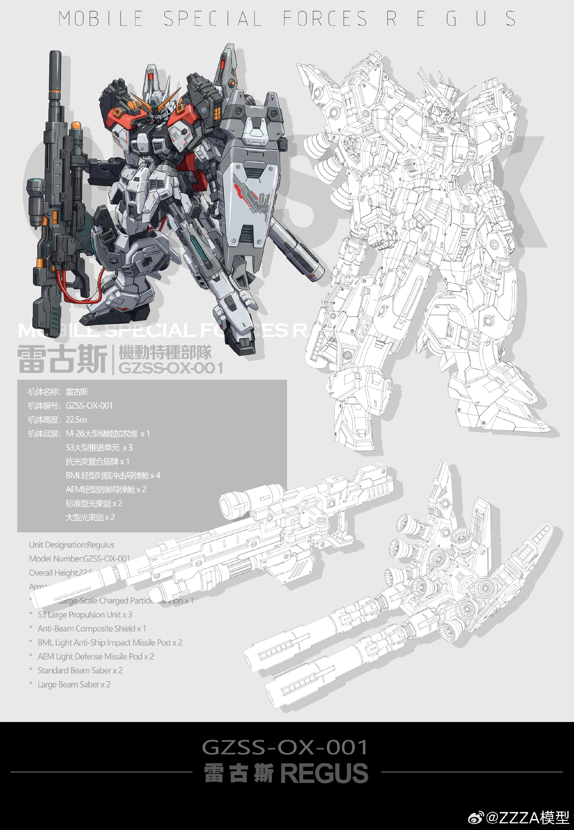 ZZA Model 1/100 Scale GZSS-OX01 REGUS Model KIts ZZA模型 1/100 GZSS-OX ...