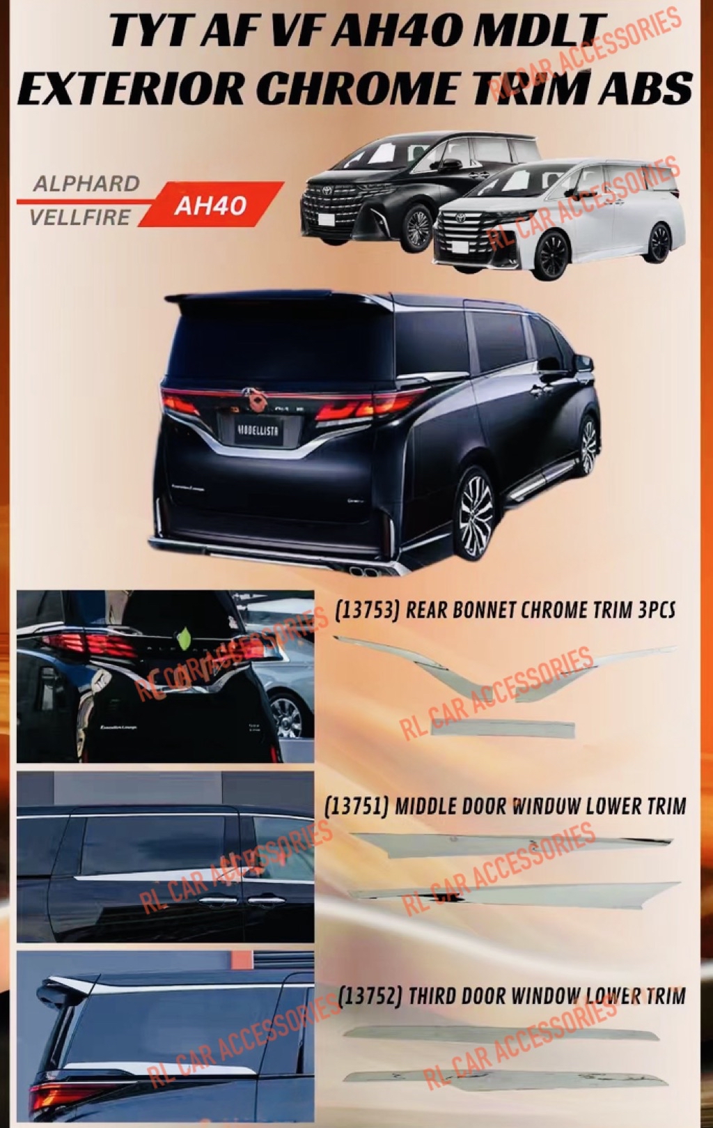 Toyota vellfire alphard AH40 2023 - 2026 chrome garnish cover front ...