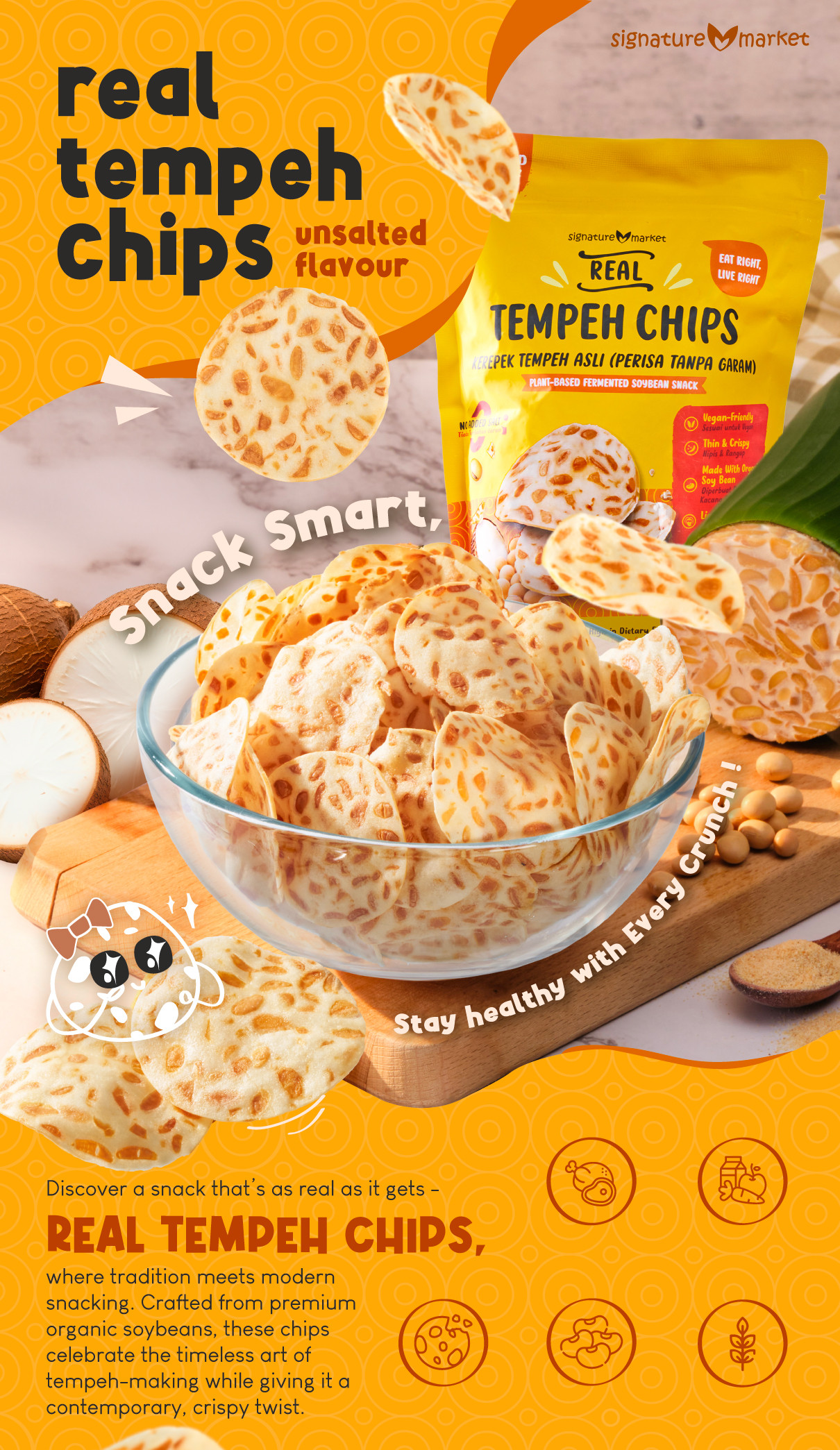 Signature Market Real Tempeh Chips (Unsalted Flavour) (100g) | Shopee ...