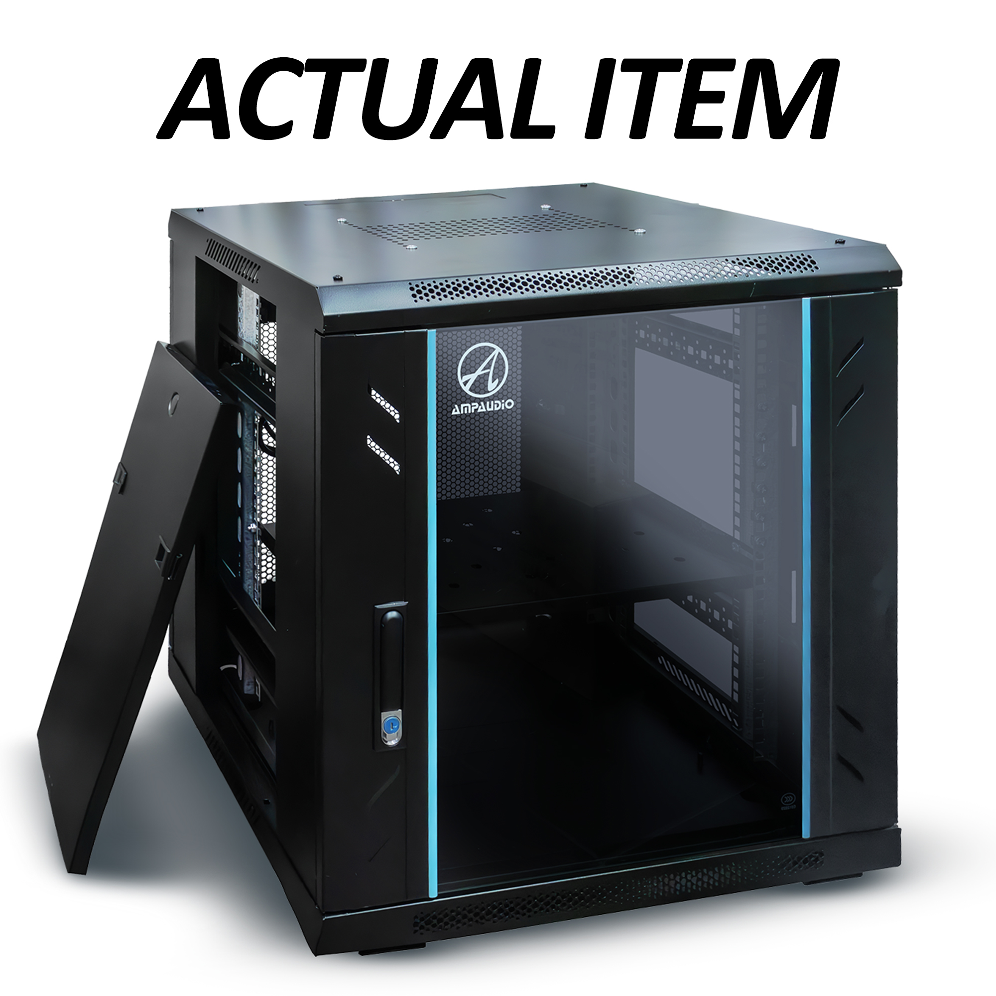 AmpAudio 12U Wall Mount Server Rack Cabinet Glass Door with PDU & Free ...