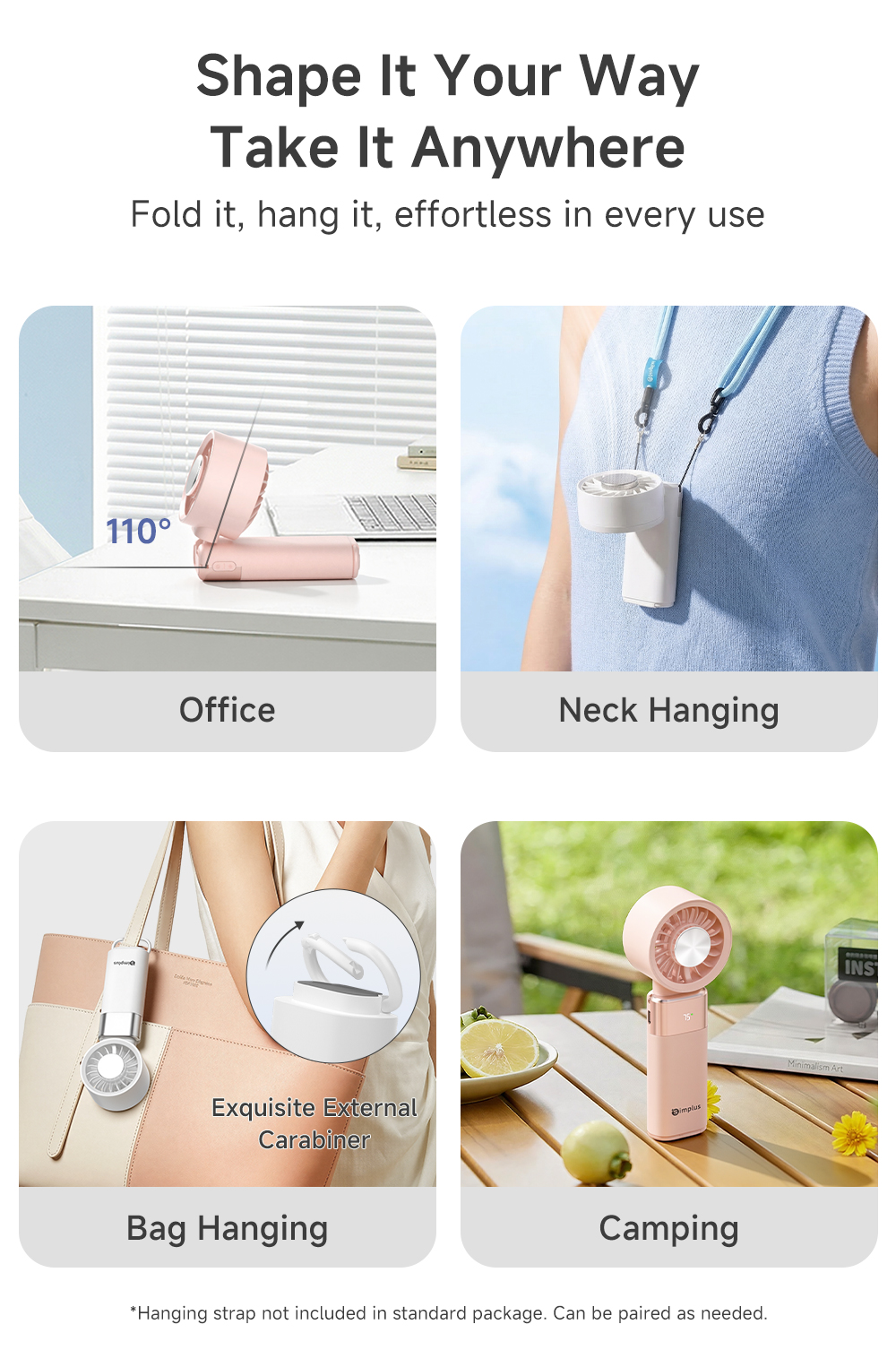 【New】Simplus Pink Handle Cooling Fan Fordable Portable Neck-Hanging ...