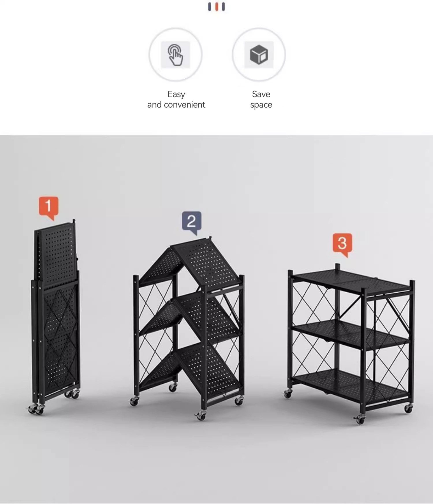 3 / 4 / 5 Tier Foldable Kitchen Rack Shelves with Wheels Moveable ...