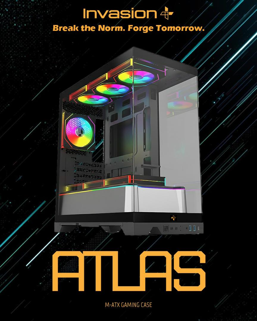 INVASION ATLAS ATX PC PC CASES M-ATX WITH 4 ARGB FLASHLUX FAN (WHITE ...