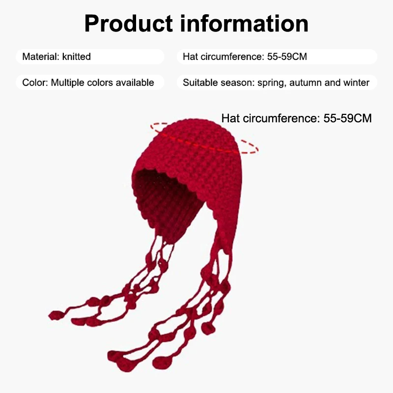 Winter Wool Hat Knitted Beanie with Pompom Tassel Ear Protection Bonnet ...