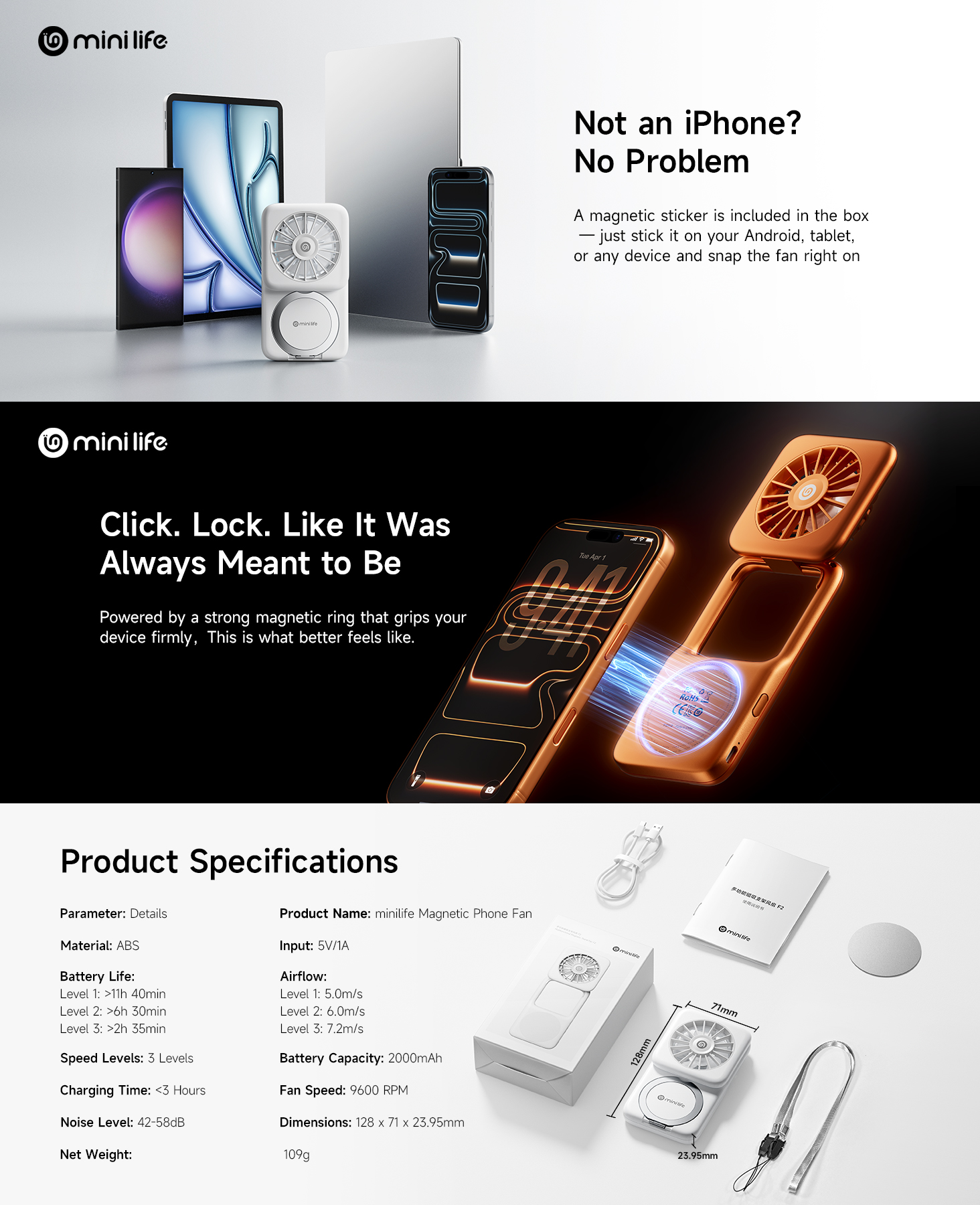 minilife Portable Fan Small fan 2000mAh Foldable Stand Kipas Leher Meja ...