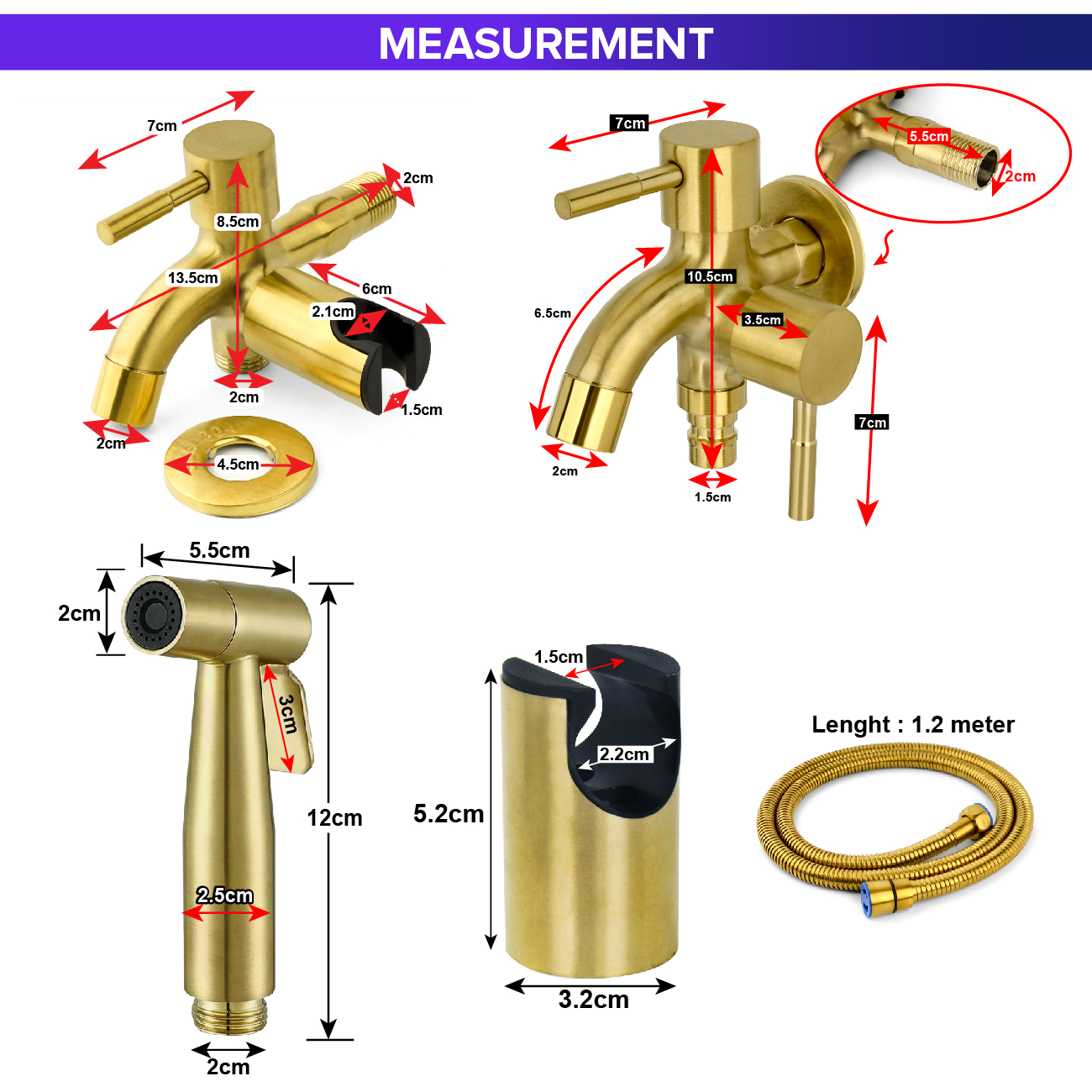 MCPRO Stainless Steel SUS304 Bathroom Faucet GOLD TWO WAY TAP with HAND ...