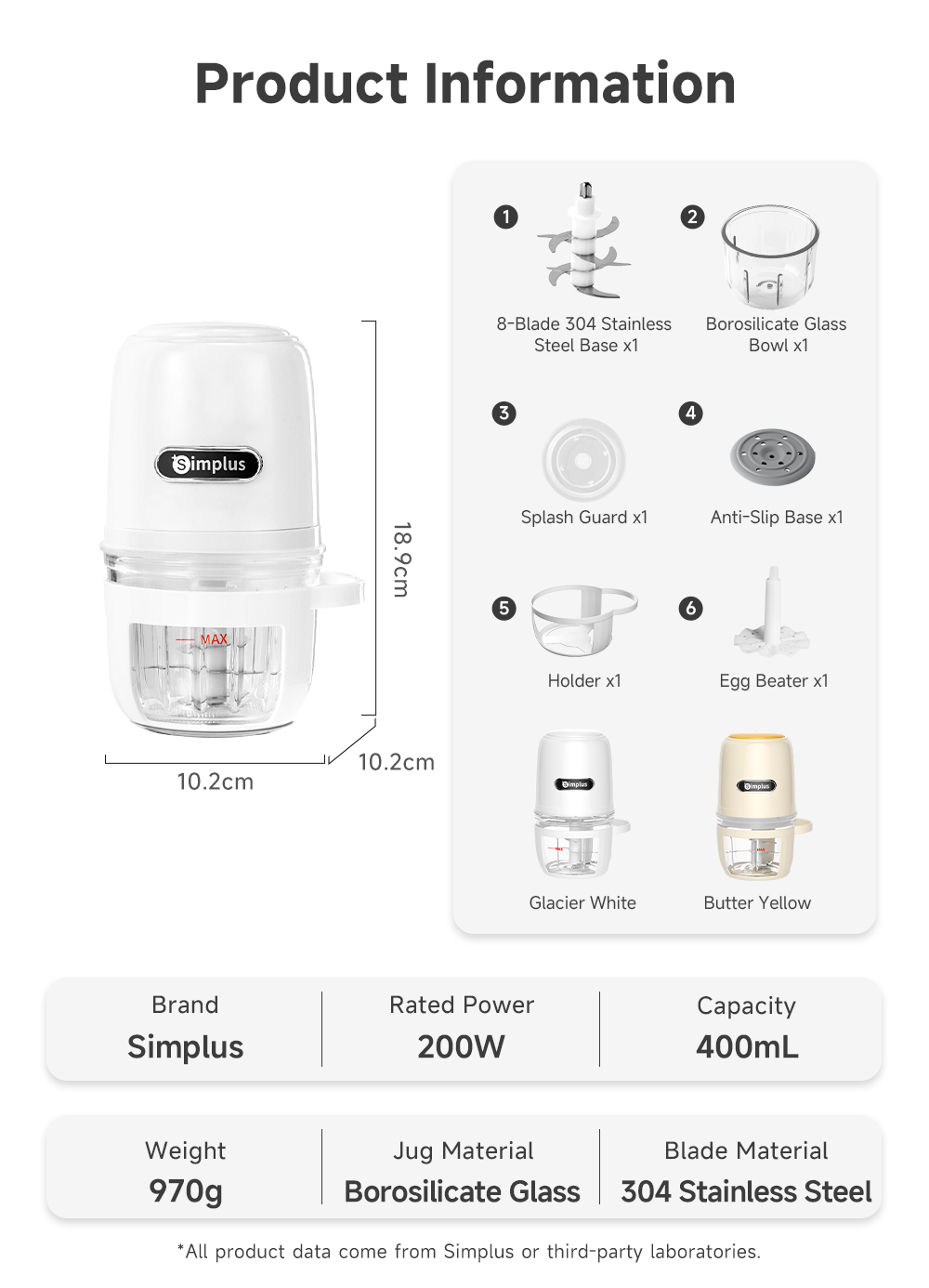 Simplus 400ML Mini Baby Food Processor丨304 Stainless Steel丨200W ...