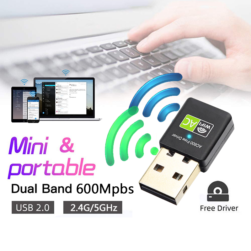 🔥High Speed Wifi Adapter 600Mbps Dual Band 5G+2.4Ghz Wireless USB ...