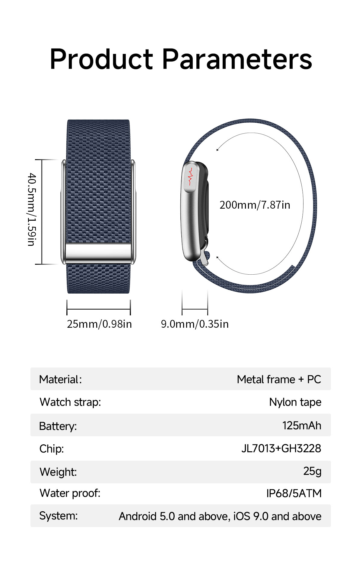 MAJDOMO LOOP Smart band ECG GPS NFC Screenless Sport Band IPX8/5ATM ...