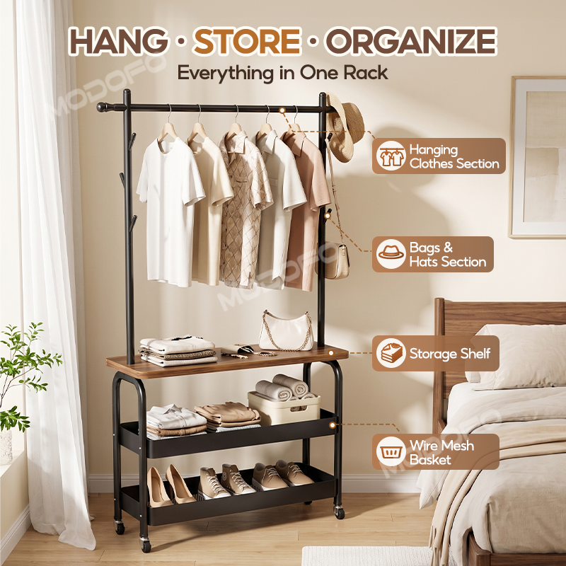 MODOFO 3-Layer Steel Rak Baju Movable Ampaian Baju Clothes Drying Rack ...