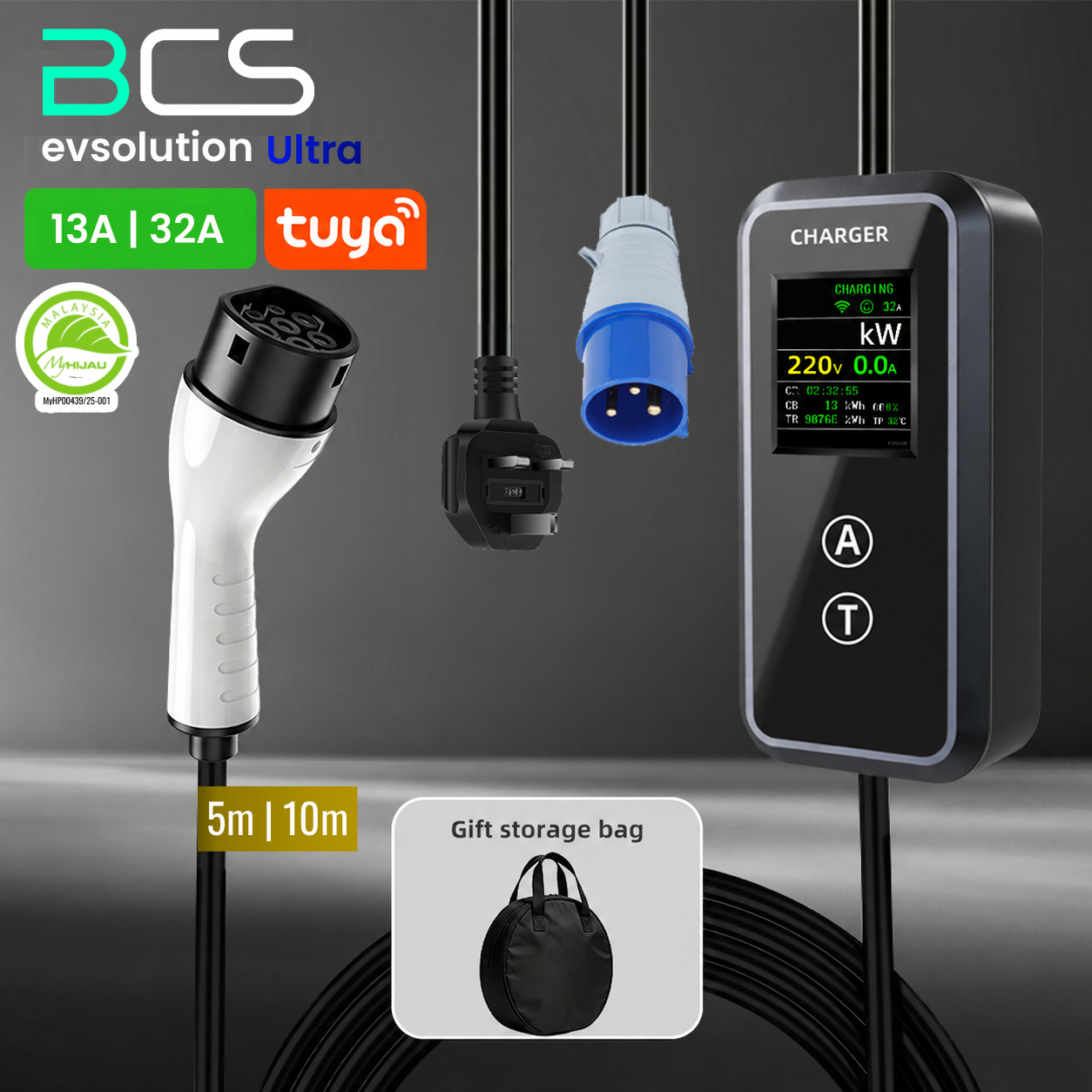NEW Wifi APP control CEE 3 Pin Portable EV PHEV Charger Type 2 Cable 5 ...
