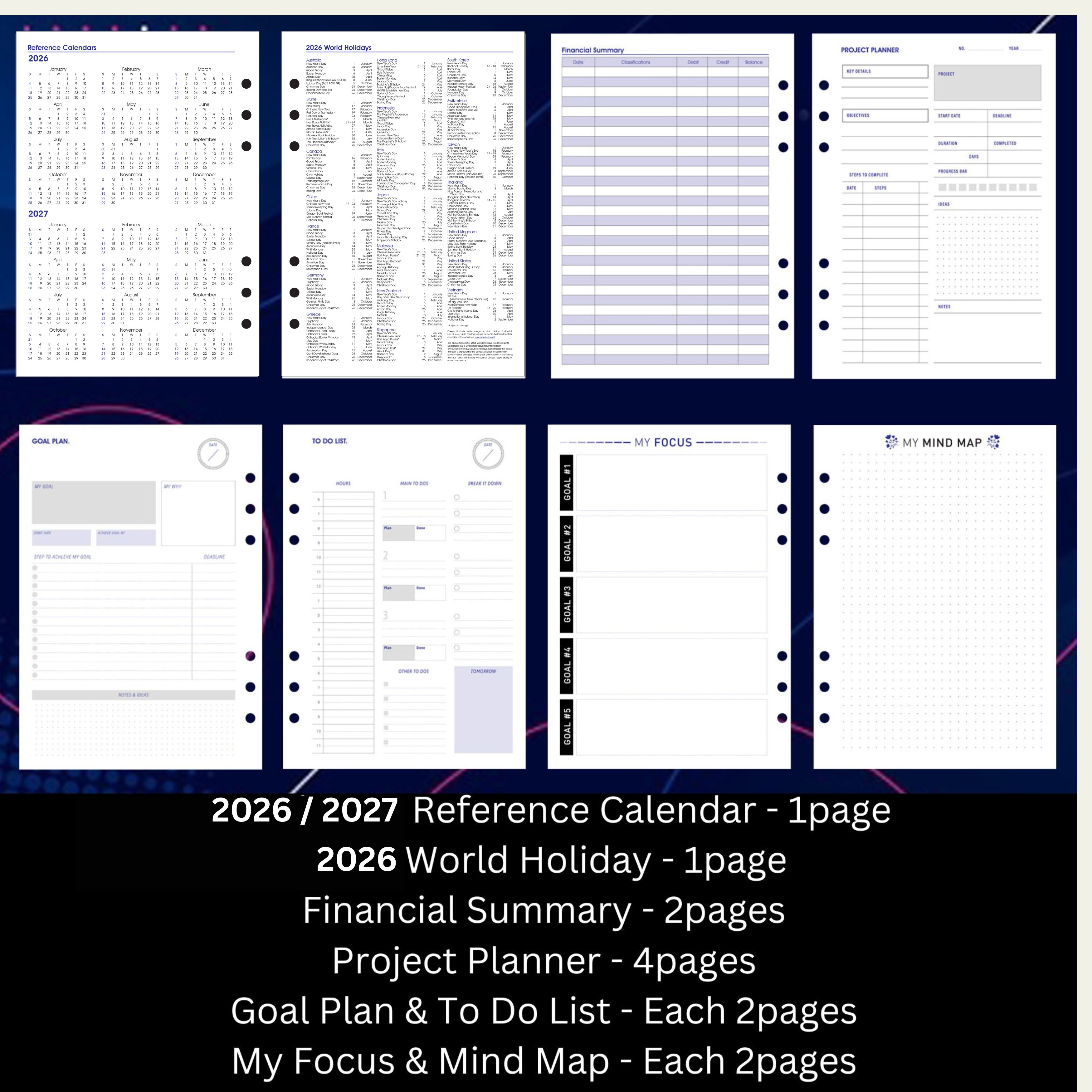2026 Diary Month Planner A5 PU Organizer 6 Ring Binder Loose Leaf ...