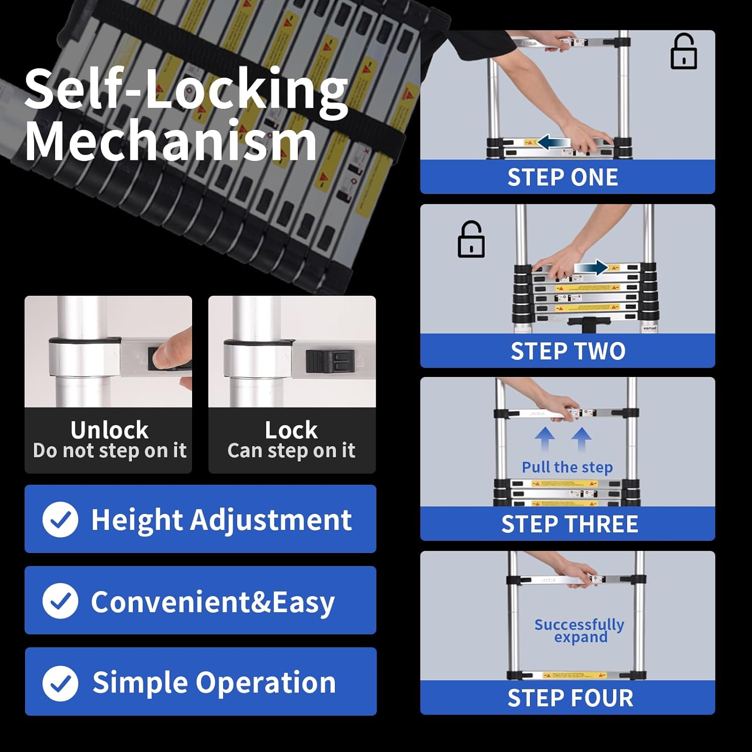 450KG Telescopic Foldable Ladder Folding Aluminum Ladder Multi-Function ...