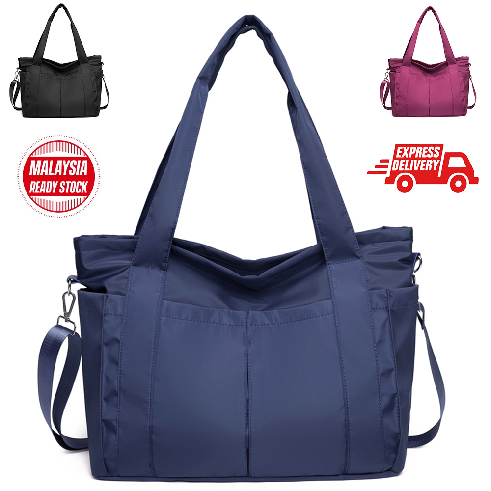 BEG BESAR PEREMPUAN HIGH CAPACITY PLAIN BIG NYLON TOTE BAG HAND CARRY ...