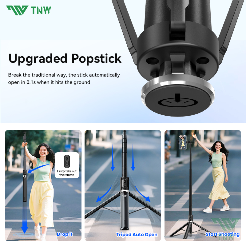 TNW PL1 Selfie Stick Tripod Auto Open Phone Stand Overhead Shooting ...